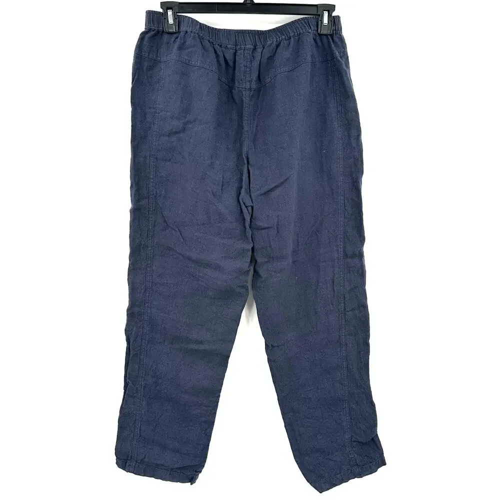 Orvis Size Medium Tie Waist Pants Blue‎ 100% Linen Comfy Fit w/ Pockets - Picture 2 of 4